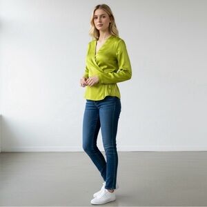 Vibrant Green 100% silk Wrap Blouse